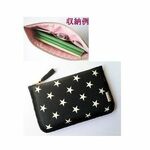 ぺたんこポーチ◆星/スター/モノトーンB◆通帳/カード/お薬手帳/診察券◆タッセル/薄型/ケース◆ギフト