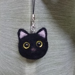 オーダー品 羊毛フェルト 黒猫ちゃんストラップ
