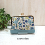 優雅な花々の親子がま口財布/ブルー＆グリーン