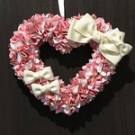 リボンリース　ハートリース　ピンク×白