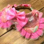 犬・猫の首輪　23～26　cocoちゃんリボンチョーカー　小鳥・ピンク・鳥かご・