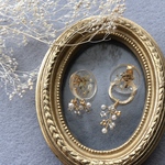 2way 天然ケシパールとアバロンシェルのアシンメトリー小枝ピアス/イヤリング
