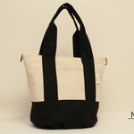 Mサイズ　生成り&黒色　無地生地　丸底トートバッグ♪　Fm2 Lab.
