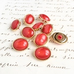 ■再販■特A■10個入■18mm■ビンテージボタン (オーバル　赤)　 [0934] アクセサリーに!