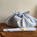お弁当生活♪あずま袋＆お箸入れ♪シンプル水色ストライプ