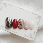 ネイルチップ メタリックカラー フラワーネイル