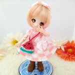 ドール用 赤スイカの編みバッグ