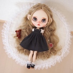 ブライス♡アイシードール♡レース袖ノースリーブブラウス✿ピンドットサロペットスカート