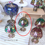 ステンドグラス風テーブルランプ「薔薇2」★LEDミライト327イエロー組込用★光るミニチュア★1/12・きのこ型ランプ・卓上ライト・ドールハウス・アンティークゴールド