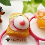ミニチュア　ベビー＆キッズ２個セット　目玉焼きトースト・オレンジジュース　ヘアゴム ミニチュアパン　ミニチュアフード 