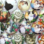 猫プリント ガラスカボション 12㎜20個