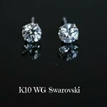 【再販】(新)SWAROVSKl★K10WG(10金*18金)ポストピアス「ハート&キューピッド」【18Kキャッチ付き】『両耳』