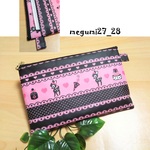 ＜マスクケース＞ラブリーバンビ黒＆ピンク◎ポケット付き♪マスクポーチ♪