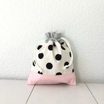 22×18 dot×pink×gray＊巾着ポーチ＊給食袋＊コップ袋