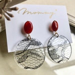 red stone×black lace 大ぶりピアス・イヤリング