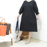 1970  デニムで大人デイリー服　Vネックワンピース　コットン　ブラック