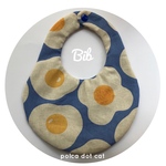 【再販】●たまご型スタイ/ビブ●  sunny-side up 目玉焼き　egg ブルーラベンダー ストライプ　女の子　男の子　リバーシブル