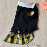犬服！小型犬DMサイズ  鹿子ポロニット黄チェックワンピース🍎(胴長)