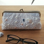 【月夜とともに・白リネン】横長ポーチ 手刺繍