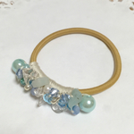 天然石×パールビーズのヘアゴム☆アクア②