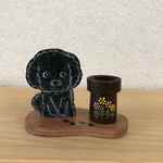 トールペイント  印鑑(シャチハタ)スタンド      プードル　黒
