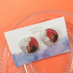 ピンク×オレンジ×白◎丸 ピアス ビーズ刺繍