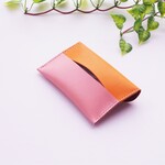 ～可愛く持ち歩こう！～ ✻ 　牛革　✻　ポケットティッシュケース　✻　バイカラー　✻　桜ピンク色 × 濃キャメルオレンジ色　✻ 　