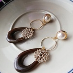 sale♡パールとドロップリングピアス/ダークブラウン