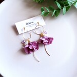 フラワー ウェーブ イヤリングorピアス(パープル)