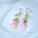 艶やかピンクジェイドのピアス(春・夏・パステルピンク・ゆらゆら・揺れる・大人可愛い)