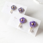 水引 小花ピアス/イヤリング　 淡藤色・淡藤色ラメ