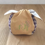 きゅっとぷち袋  ボタニカル刺繍×ブロックチェック【Mサイズ】