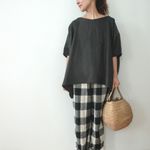 厚手リネン　すこし長めゆるだらプルオーバー（ブラック）