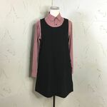 黒無地ワッシャー　サイドスリット・プルオーバーエプロンドレス　88