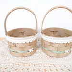 【t様オーダー品(3月ご依頼分)】持ち手付トイレットペーパーカゴ  2個セット（クラフト×スモーキーリーフ×ミニリボン）  