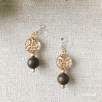 ヴィンテージ感のあるチェコヨーロピアンガラス×gold×wood earring[ピアス]