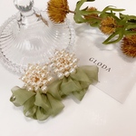 5color / 2way つぶつぶパール シフォン フリンジ パールピアス 大ぶり イヤリング アレルギー対応 結婚式 ブライダル 入学式 卒業式 お呼ばれ フォーマル タッセル リボンタッセル