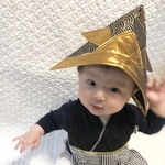布製の兜帽子・青海波×金☆被れる兜【初節句】【お宮参り】【お食い初め】