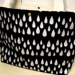 ダブルフェイス深めトート☆黒に銀のしずく☆帆布＆本革タグ
