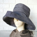 ☆ラスト1点☆＊コットンリネン＊つば広 シャーリング  レディース 帽子 ハット UV対策 つば広帽子