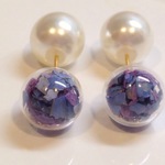 本物あじさい２種類のガラスドームとパールキャッチのお花リバーシブルピアス(2WAY)