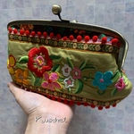 お花刺繍ボンボン●2フェイスビンテージ生地親子がま口