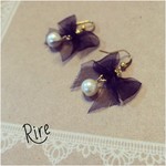 風にユラユラ♡シフォンリボンパールピアス ≪送料無料≫