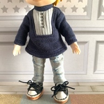 オビツ11  ネイビー ロンT ピンタック＋ニッケルボタン風