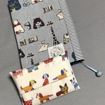 【ｍ様オーダー品】ume＊mew ブックカバー（本を読む動物たち）【コミック用/B6版】ポケティケース付き