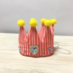 ニャンコの王冠☆ピンクストライプ オーロラハートキラキラ付き