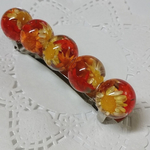 球体レジンのお花バレッタ8㎝☆赤色系