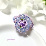 指輪 “薄紫の薔薇の妖精” ブルー【ビーズアクセサリー】ビーズリング・新作D