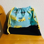 給食袋 巾着袋 お着替え袋    車 エメラルド