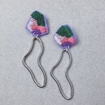 vivit green×silver刺繍ピアス
